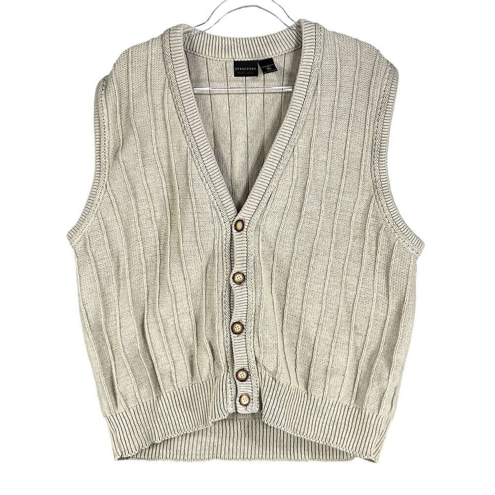 Vtg Structure Y2K Mens XL Ribbed Button Down Knit Vest Timeless Classic USA Made